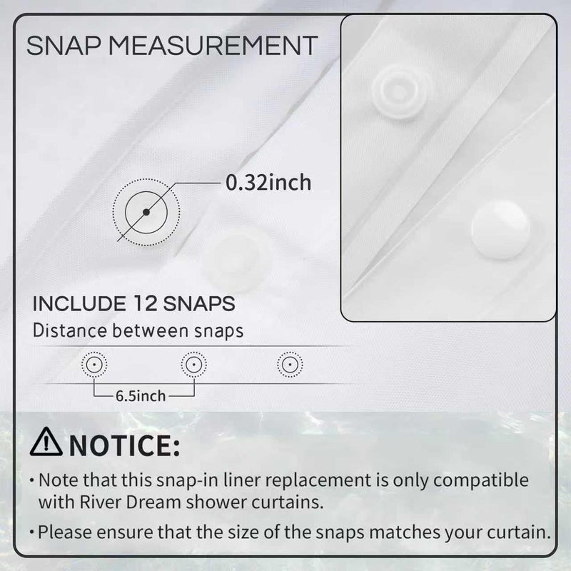 River Dream 2 Pack Snap in Shower Curtain Liner Replacements 70 x 54, White, with Magnets ï¼ŒRemovable Liner ï¼ŒPlastic(PEVA) - Image 2